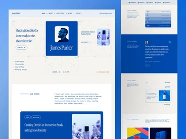 James Parker designer portfolio website in cobalt blue